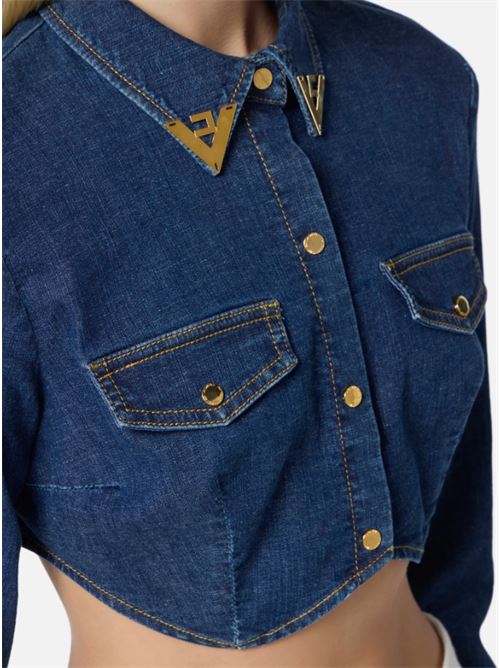 CROPPED SHIRT WITH LOGO DETAILS ELISABETTA FRANCHI | CJ34D51E2104 blue denim